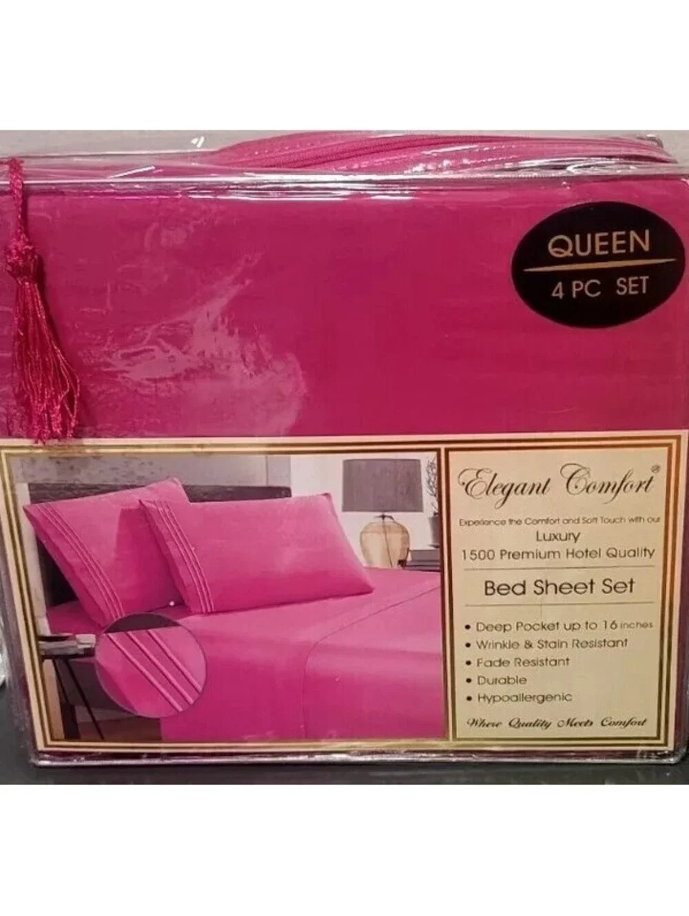 ELEGANT COMFORT 1500 THREAD EGYPTIAN COTTON FUCHSIA PINK QUEEN FLAT SHEET ONLY
